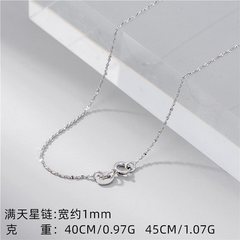 S925純銀鎖骨鏈十字盒子滿天星水波雙瓦扭片側身閃O鏈裸配鏈