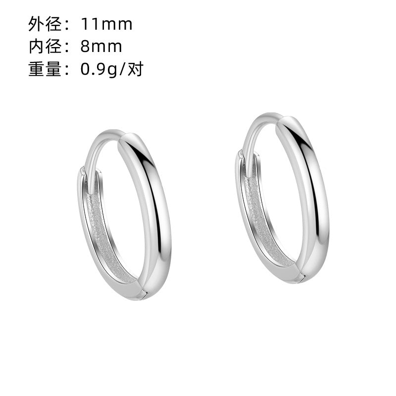 S925 光面素圈耳環女日韓極簡小眾百搭養耳洞耳圈夏季免摘耳扣