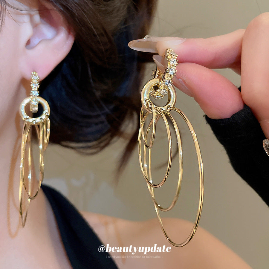 歐美跨境鑲鉆圓形多層耳扣復古小眾設計感耳環輕奢高級感夸張耳飾