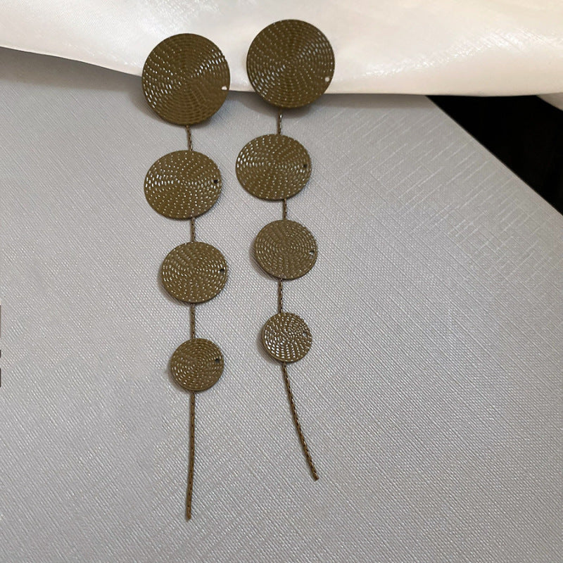 銀針圓形流蘇長版耳環