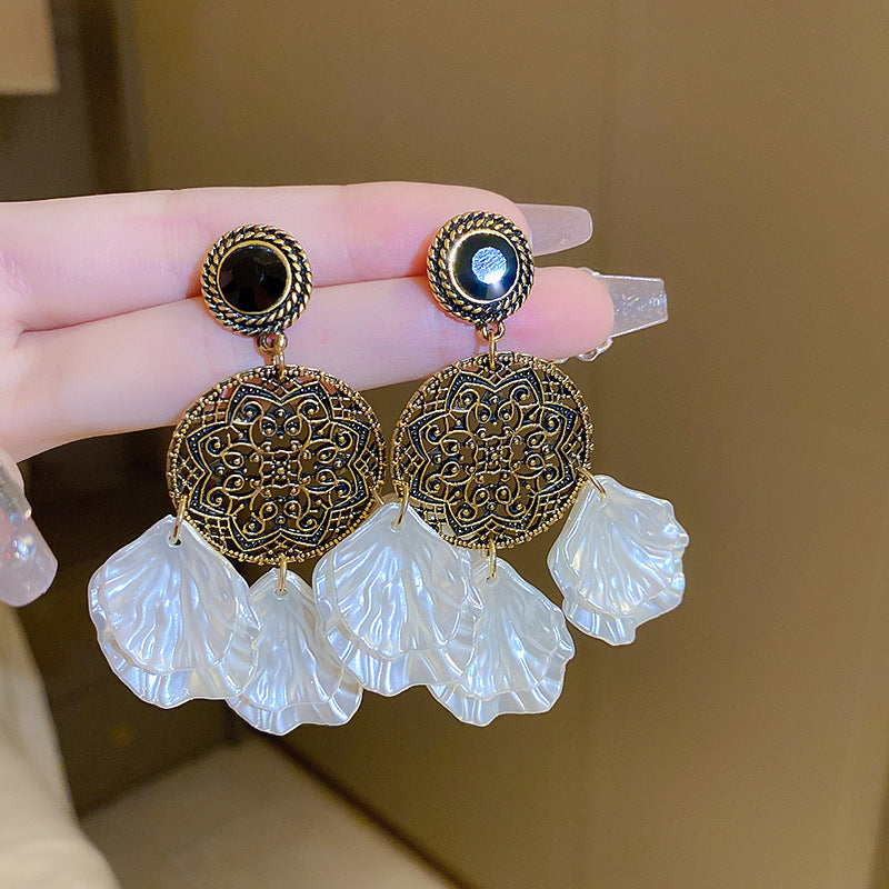 金色銀針貝殼流蘇耳環