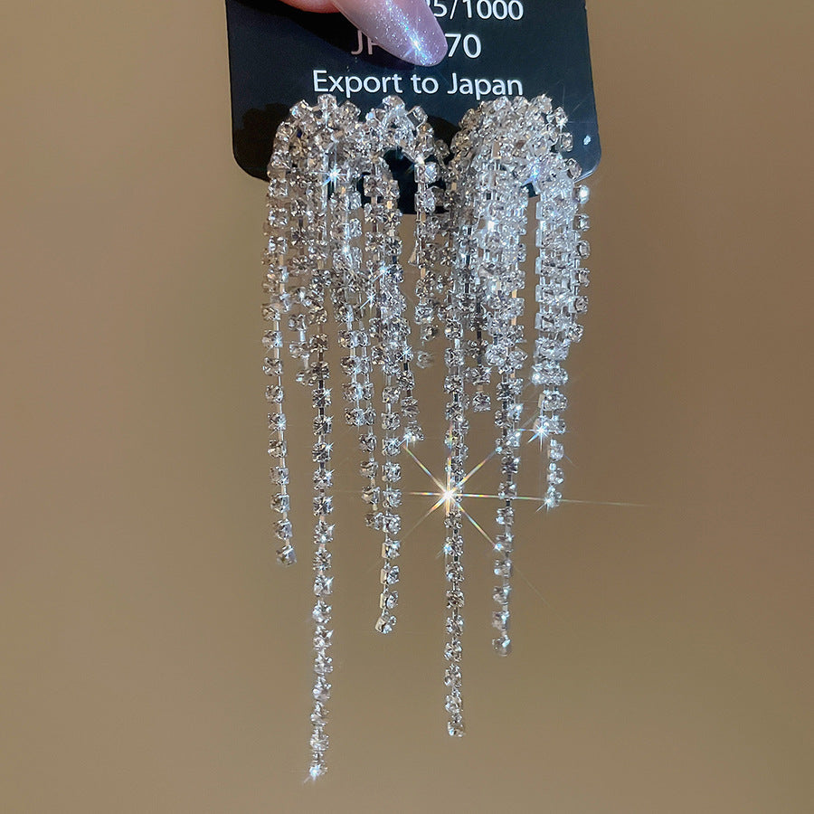銀針超閃鑲鉆煙花流蘇耳環時尚優雅氣質耳釘耳墜輕奢高級感耳飾女