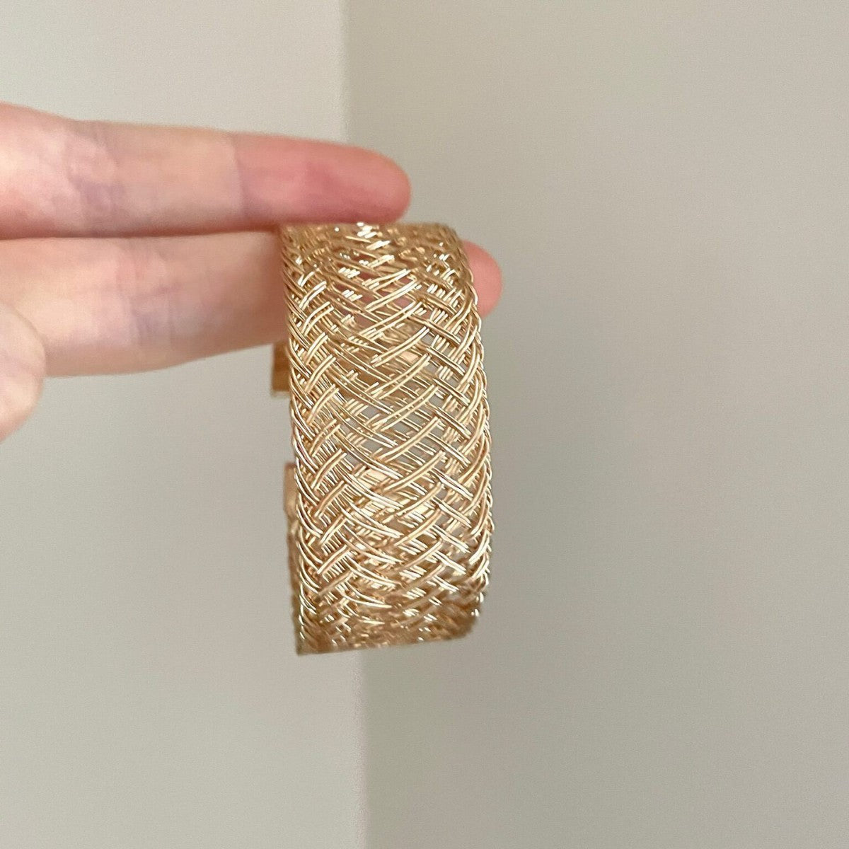 金色編織寬版手鐲中古vintage風輕奢復古手環百搭氣質小眾手飾女