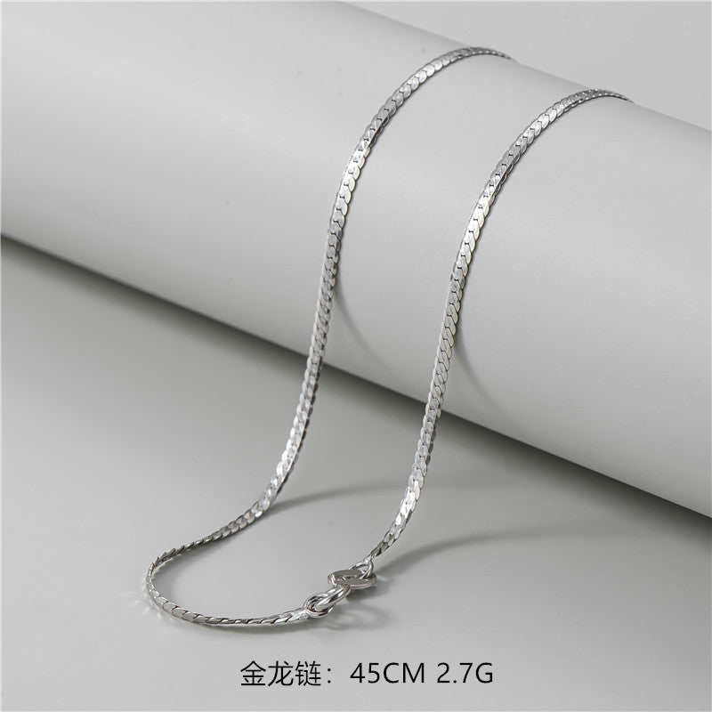 S925純銀鍍白金裸鏈配鏈簡約多款時髦個性45厘米鎖骨鏈銀飾