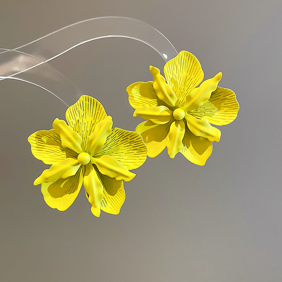 銀針噴漆花朵耳釘歐美跨境復古夸張耳環輕奢高級感耳飾設計感小眾