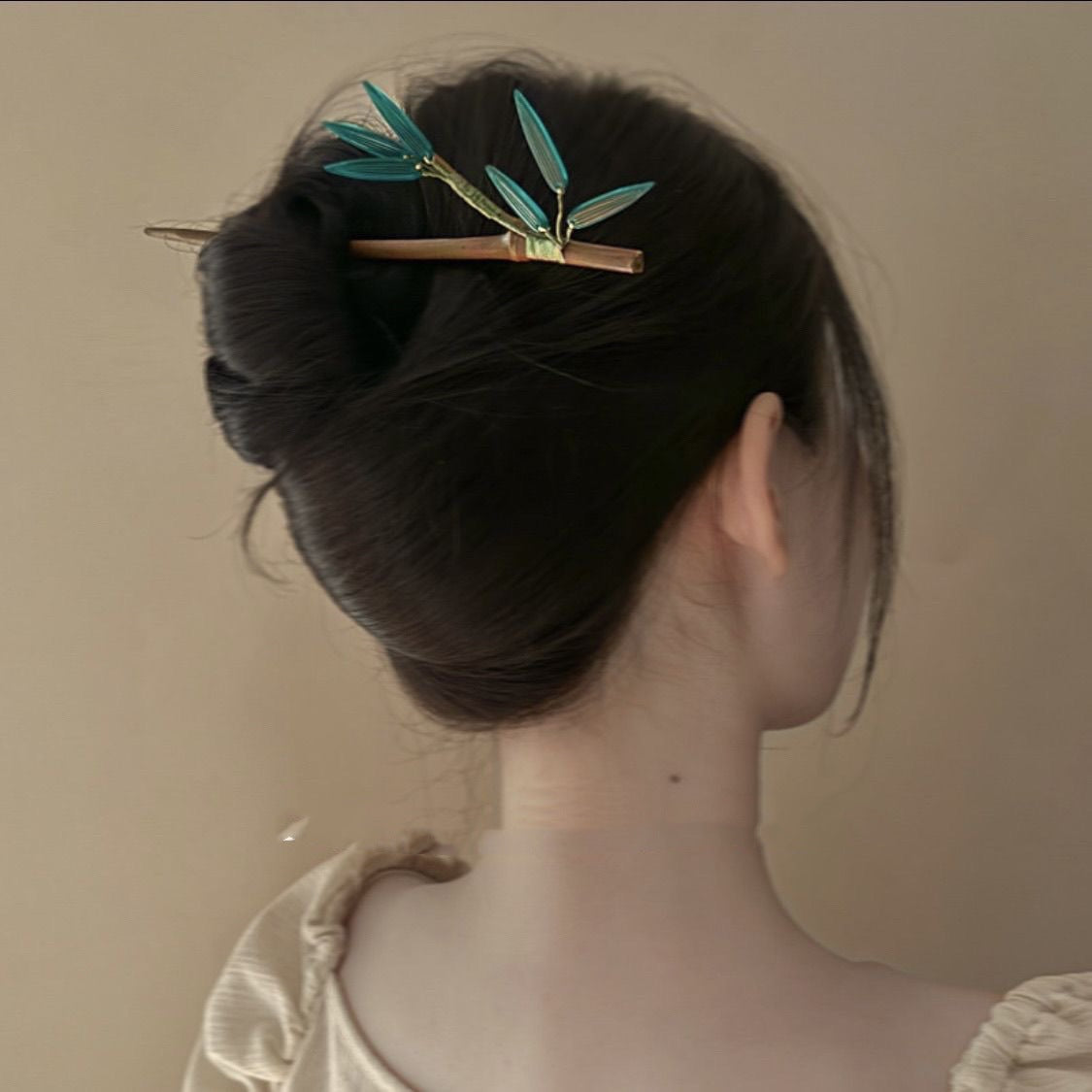 新中式竹葉木簪發簪新款時尚簡約百搭發釵小眾個性設計感發飾批發