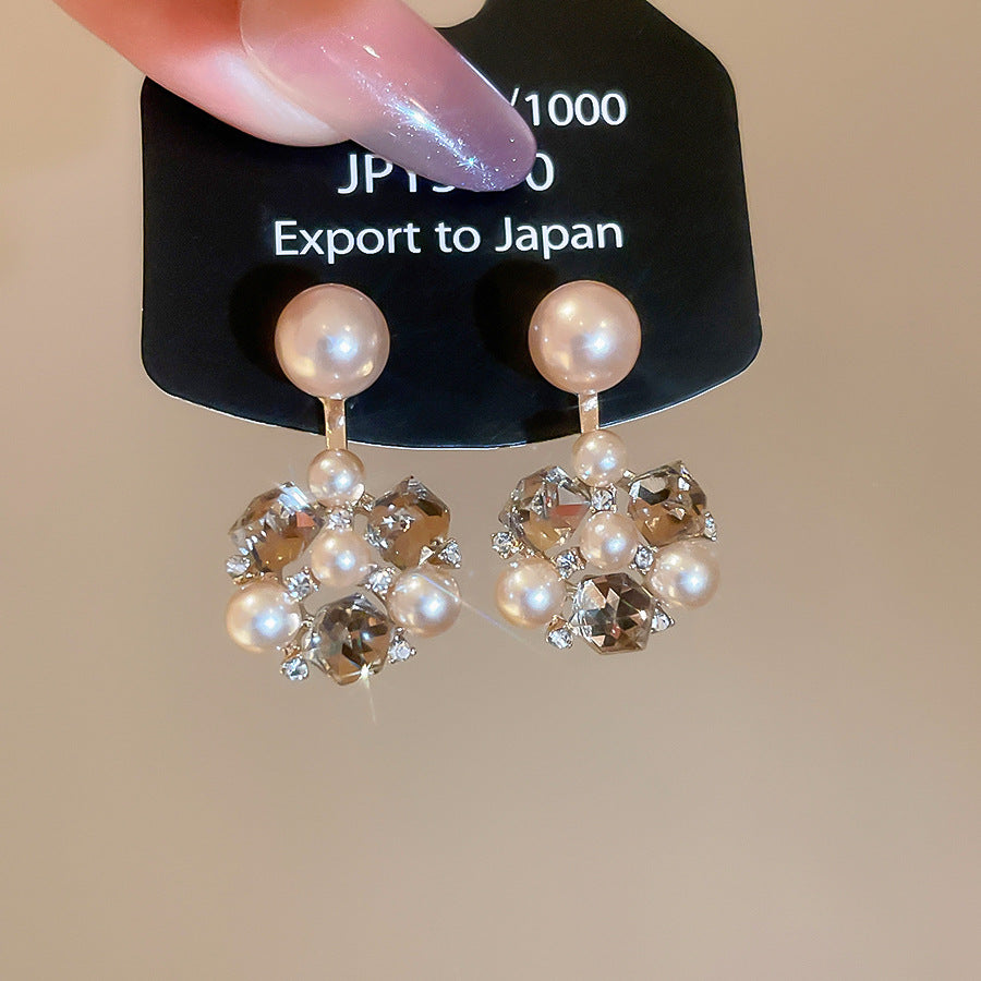 琺瑯方形花朵鑲鑽耳釘