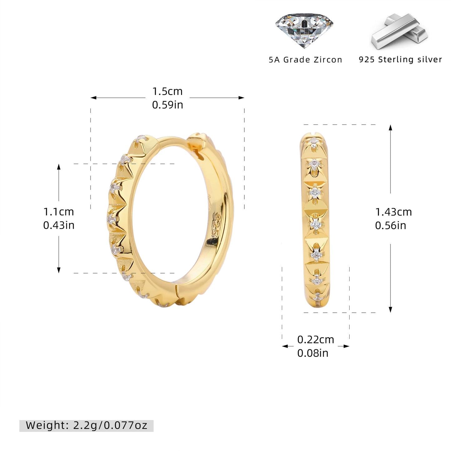 S925 耳環立體三角鋸齒鑲鋯多尺寸耳飾個性百搭飾品