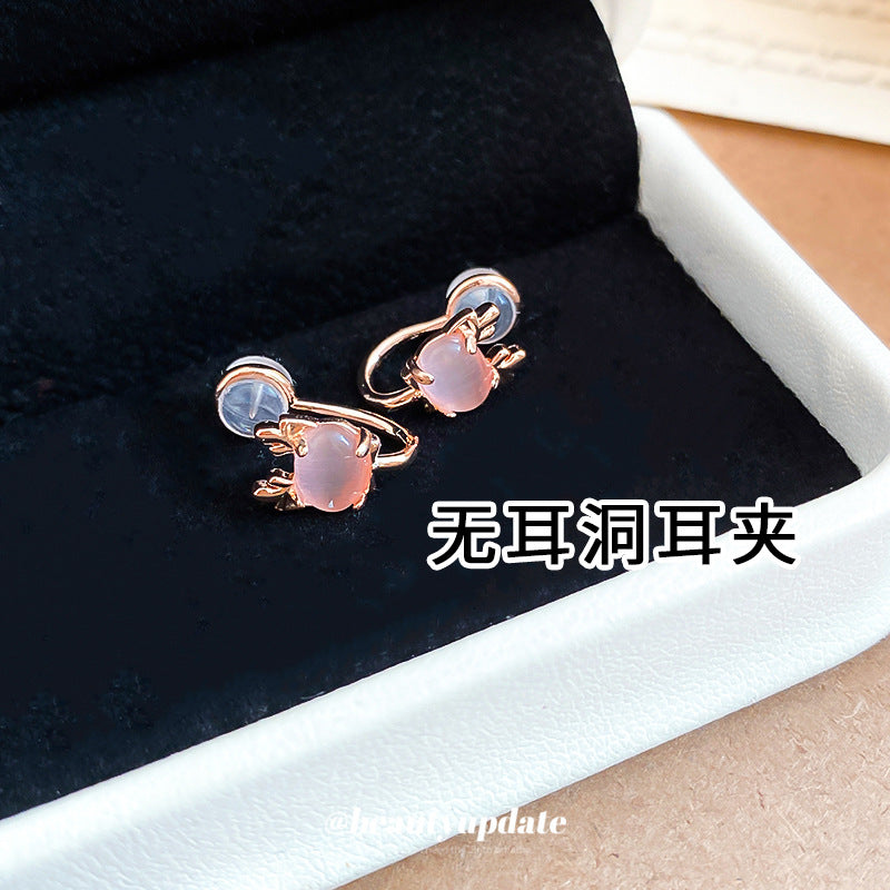 可愛貓眼石橢圓形無痛耳夾簡約甜美百搭耳骨夾小眾氣質個性耳飾女