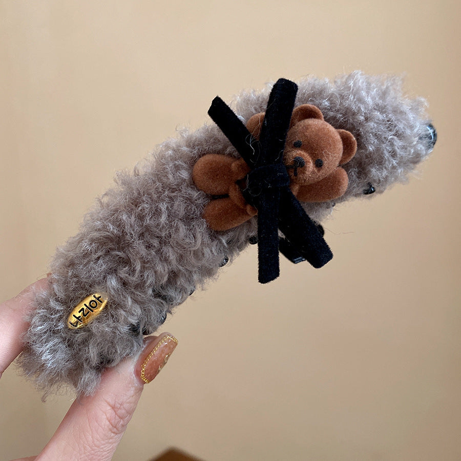 亞克力毛絨小熊發夾秋冬復古輕奢氣質盤發扭扭夾設計感小眾發飾女