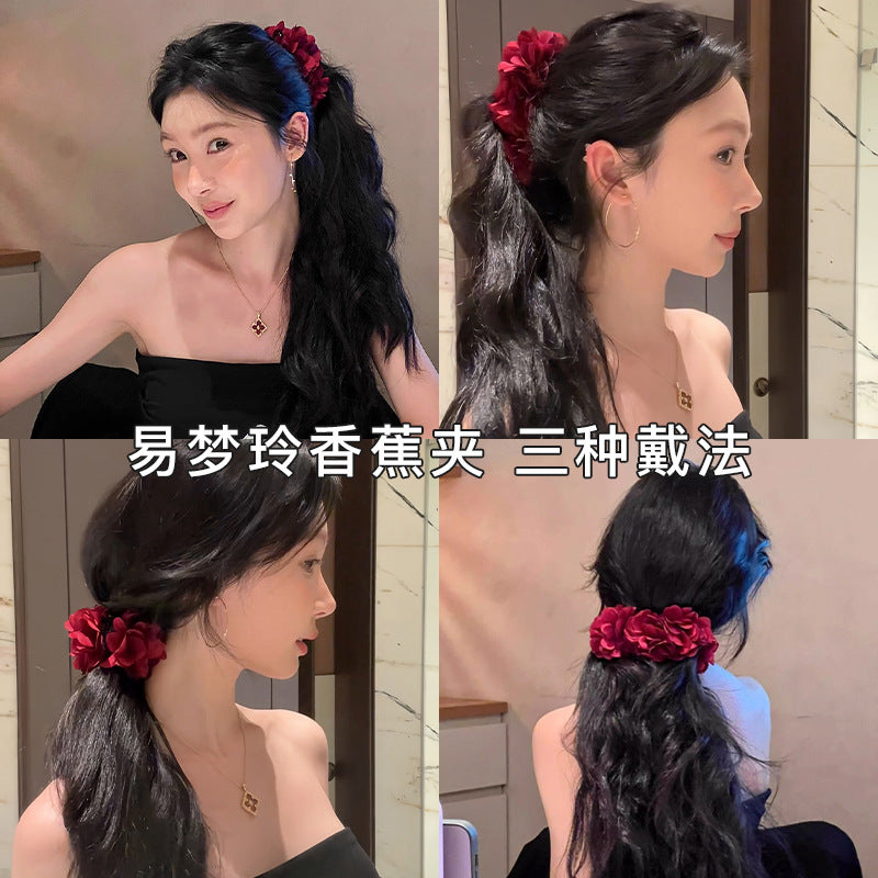 亞克力布藝花朵發夾海邊度假風氣質盤發鯊魚夾小眾高級感百搭發飾