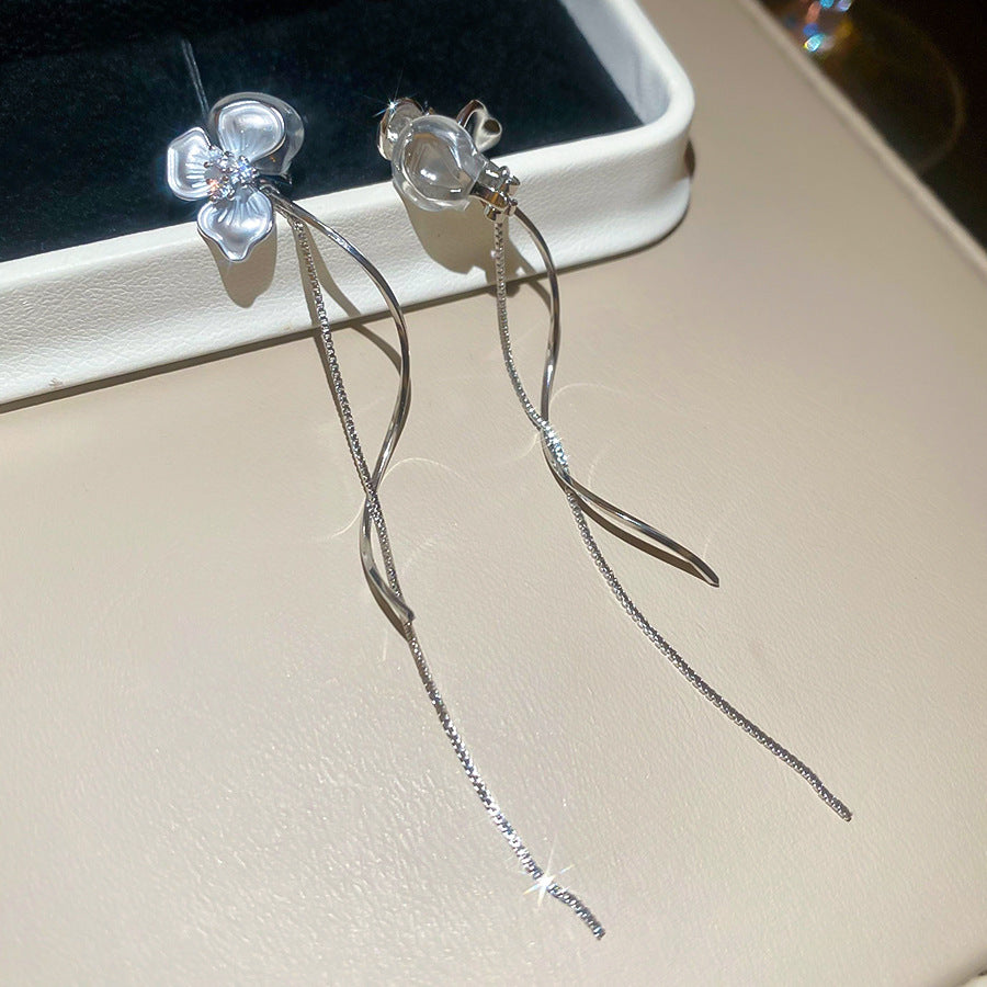 耳夾~18k真金電鍍鋯石滴油花朵簡約時尚日常通勤耳環輕奢小眾耳飾