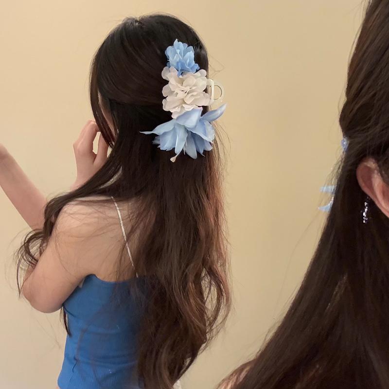 春季時尚布藝花朵發夾2026超仙后腦勺鯊魚夾抓夾海邊度假風發飾女