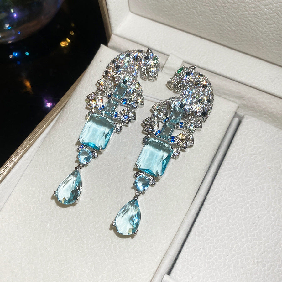 中古vintage銀針鑲鉆豹子耳釘奢華重工復古耳環輕奢高級感耳飾女
