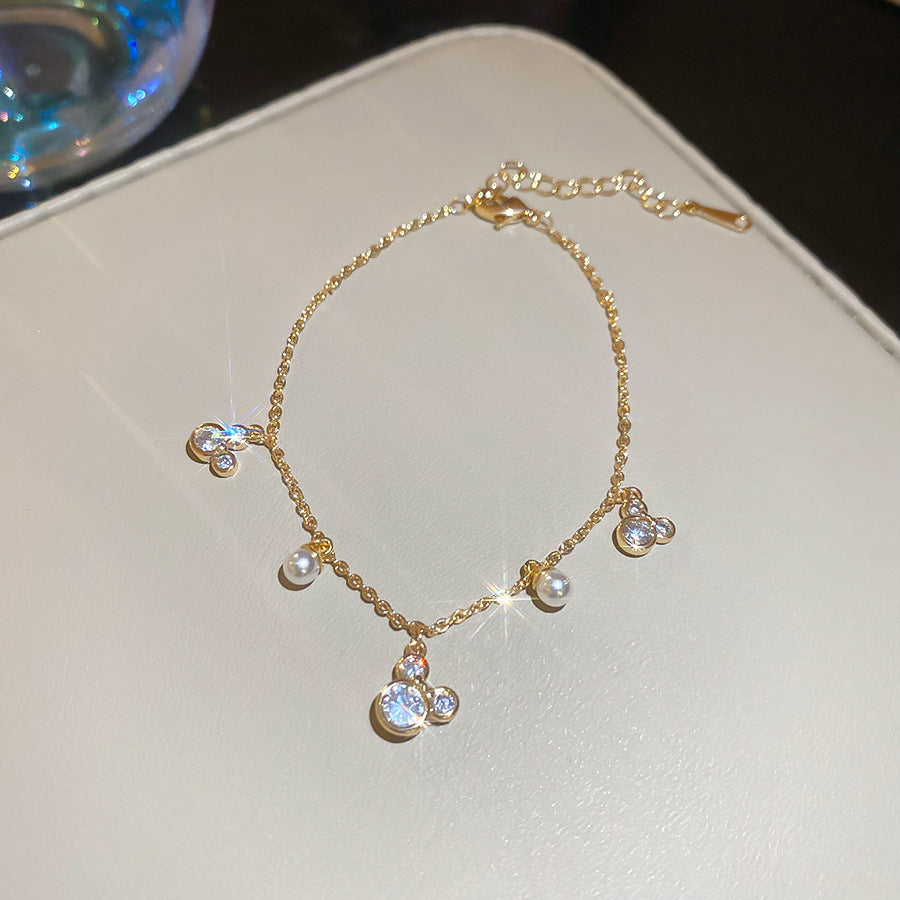 韓系ins鋯石花朵十字架手鏈簡約優雅氣質百搭手環輕奢高級感手飾
