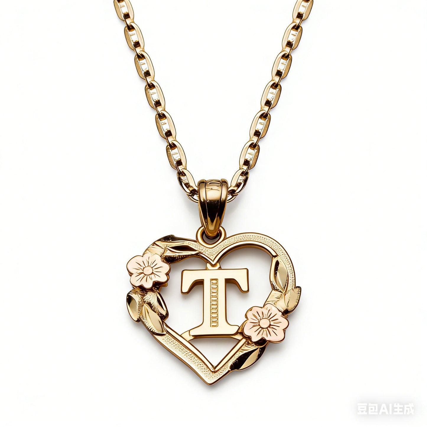 字母愛心鏤空墜飾項鍊-R-金色款細節|https://igowo.tw/