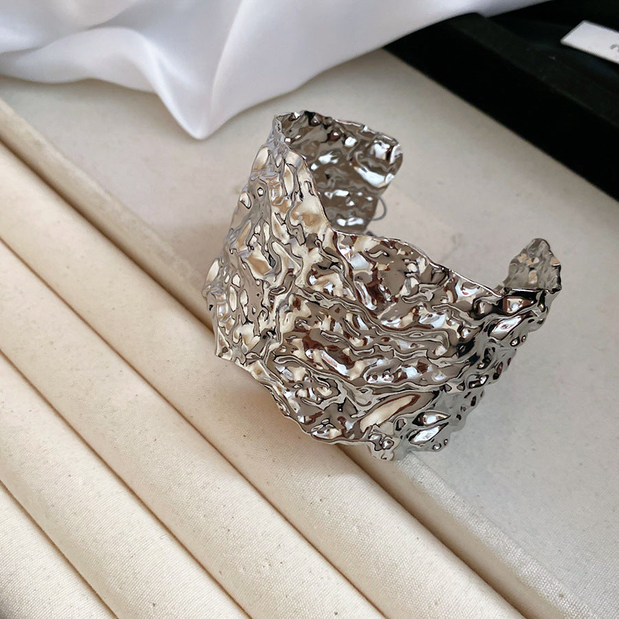 金屬不規則褶皺開口手鐲歐美跨境個性簡約氣質手環輕奢高級感手飾