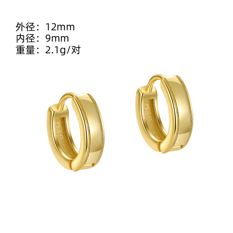 S925 光面素圈耳環高級感簡約冷淡風氣質時尚百搭耳圈耳扣耳飾