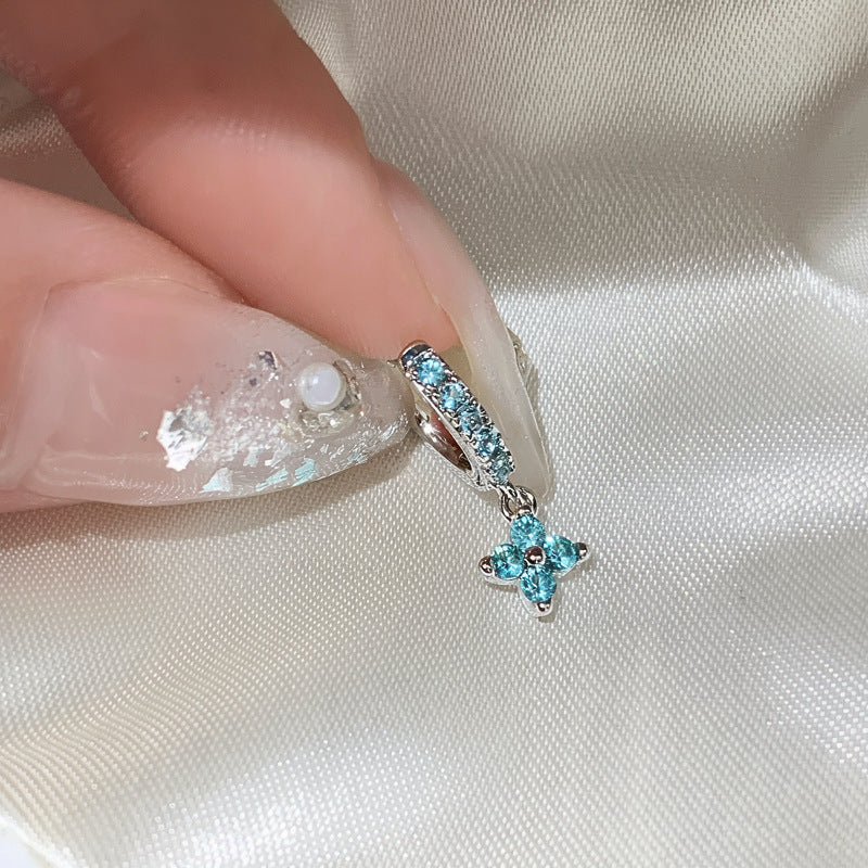 銀針鋯石花朵精致時尚吊墜耳釘清新甜美小眾風耳環設計感小眾耳飾