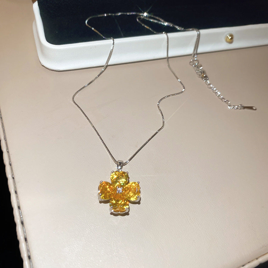 韓版超閃鋯石花朵耳環項鏈精致優雅氣質首飾套裝輕奢高級感飾品女