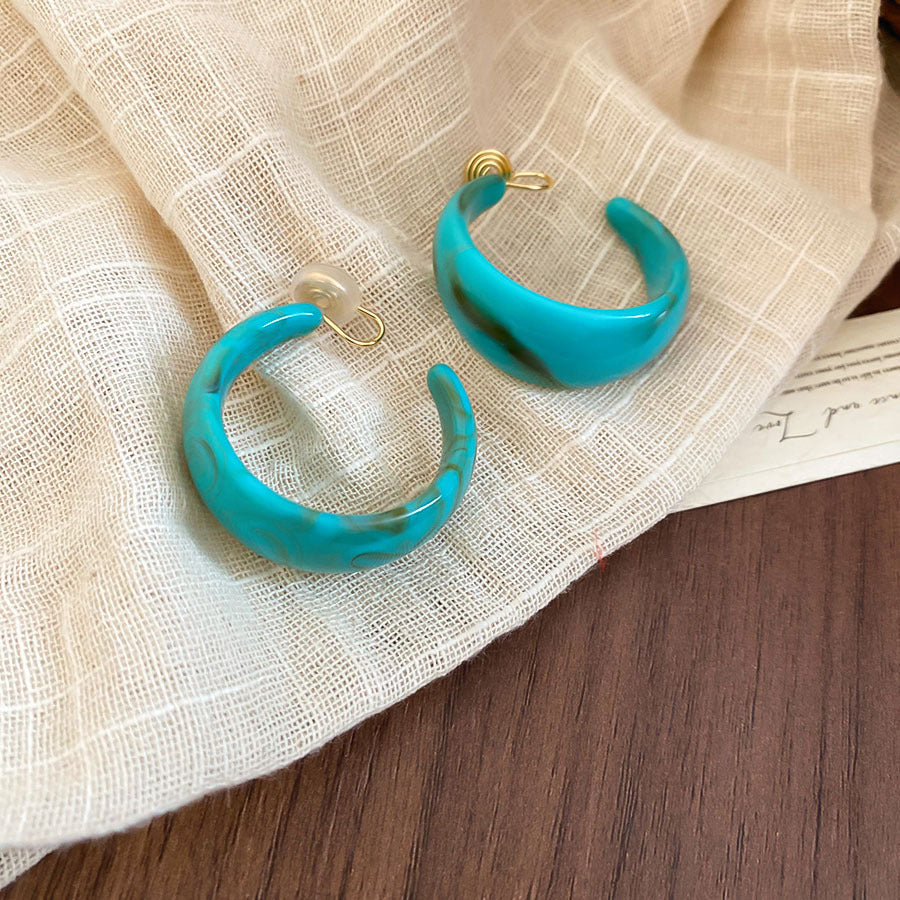 歐美跨境亞克力C形蚊香盤耳環時尚簡約耳圈耳釘小眾設計感耳飾女