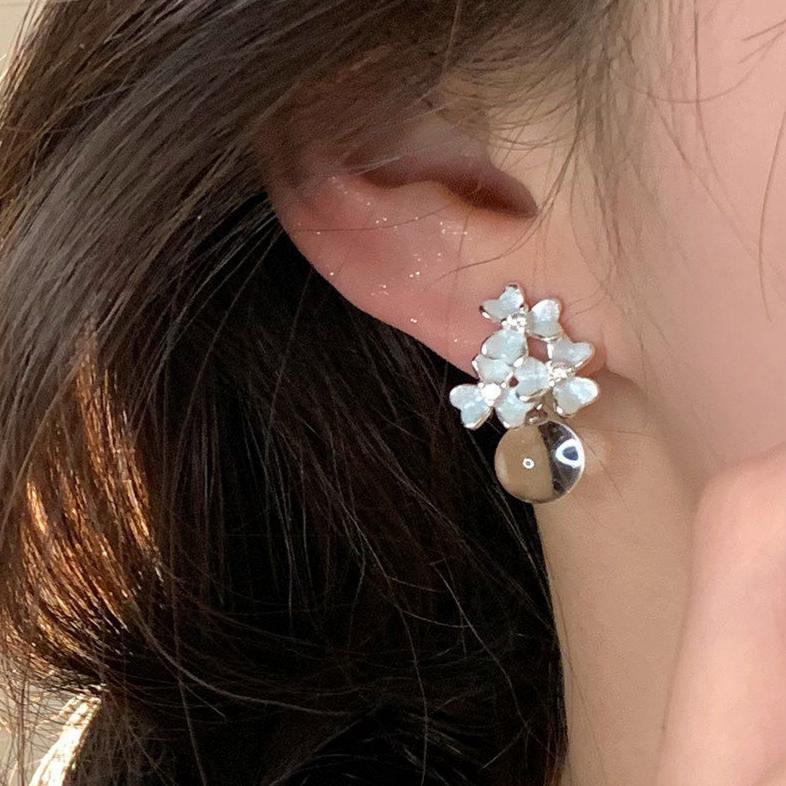 韓系ins風鑲鉆滴油花朵耳釘女夏日小清新耳環小眾設計感耳飾百搭