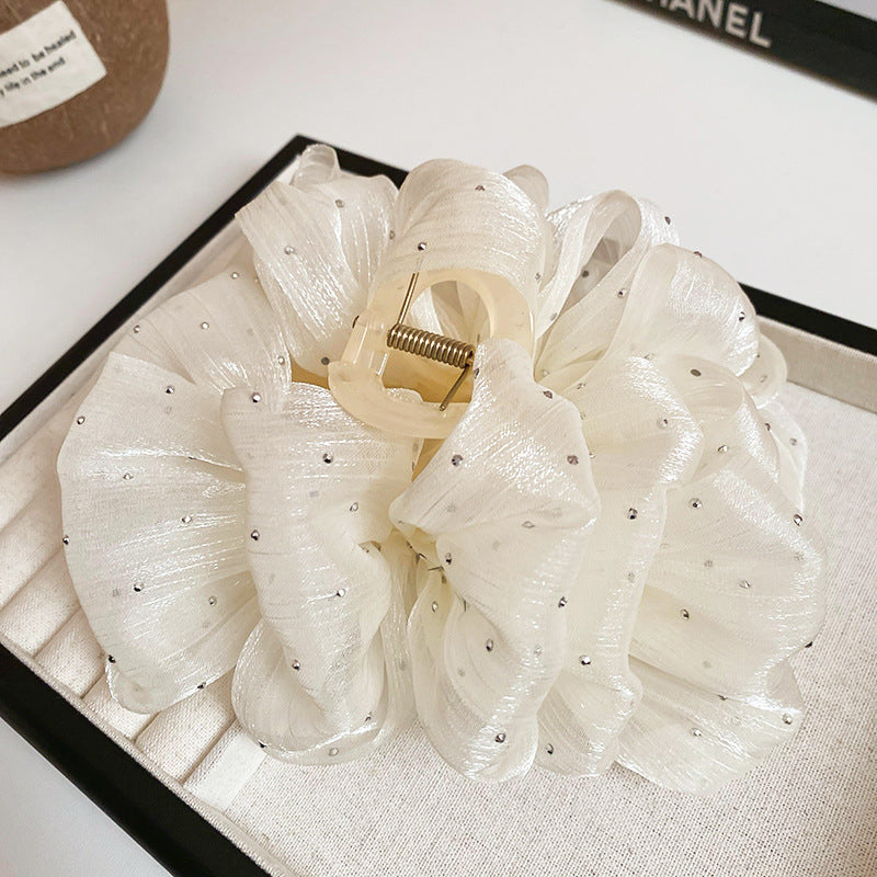 蝴蝶結鑲鉆網紗發夾抓夾大號發量多后腦勺鯊魚夾輕奢高級感發飾女