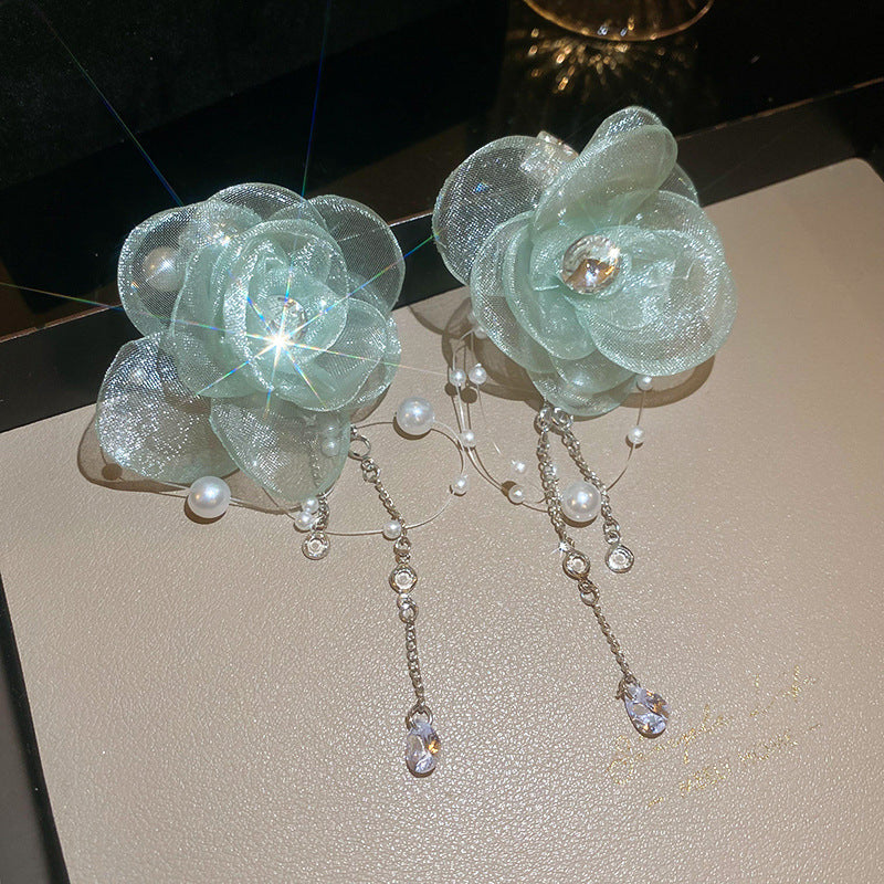 春夏ins風超仙花朵珍珠耳環項鏈甜美清新鎖骨鏈韓系百搭首飾套裝