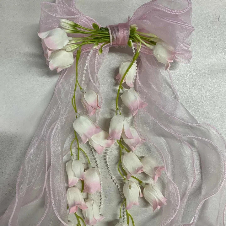超仙紫色鈴蘭花蝴蝶結發夾小眾高級感蕾絲鴨嘴夾夏日獨特絕美發飾