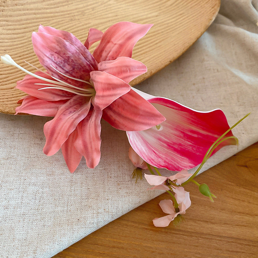 度假風布藝花朵發夾高級感精致甜美盤發鴨嘴夾海邊拍照氛圍感發飾