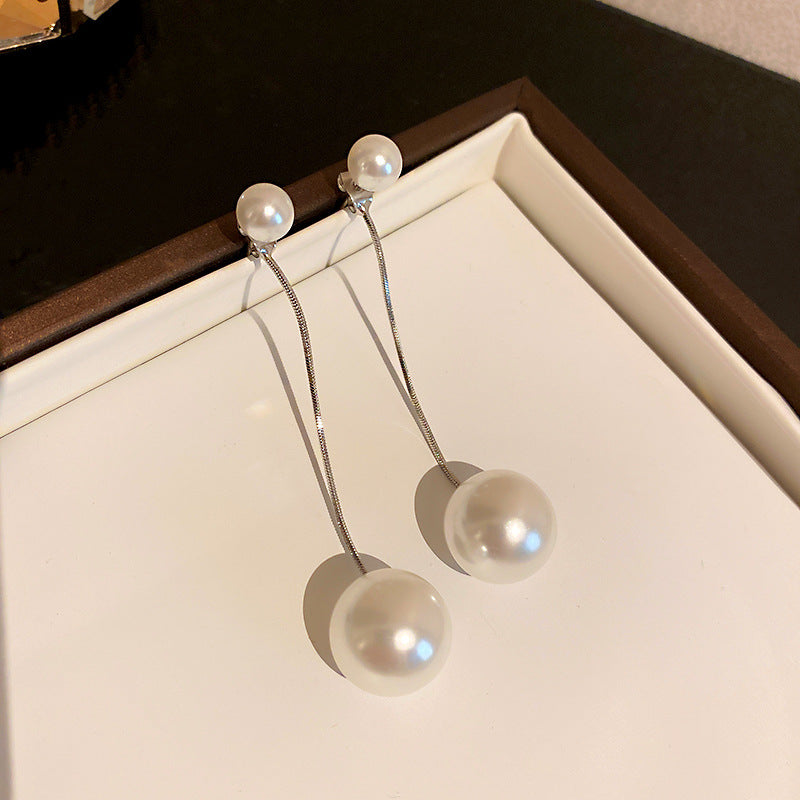 韓國氣質長款珍珠耳環歐美時尚個性耳釘甜美耳墜簡約流蘇耳飾