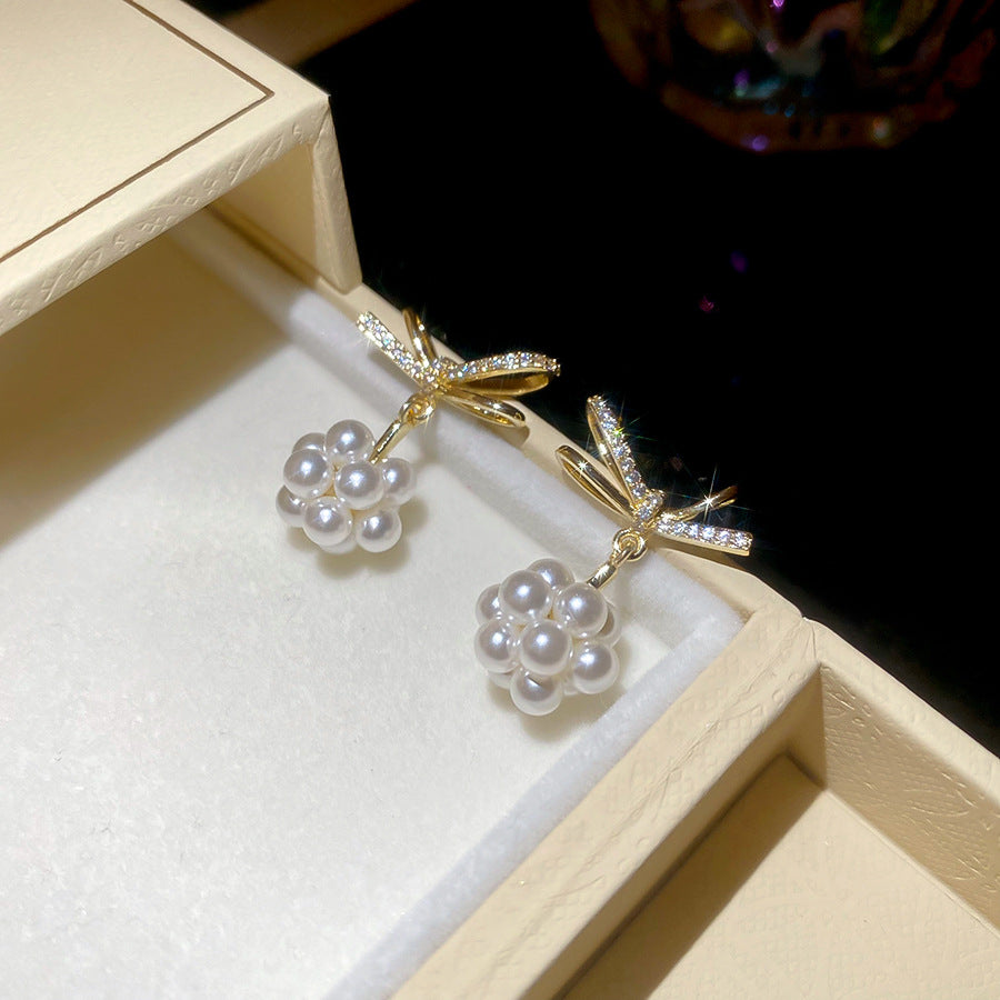 金色珍珠鋯石電鍍耳釘