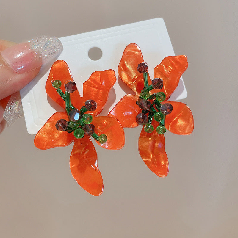銀針花朵流蘇鏤空耳環