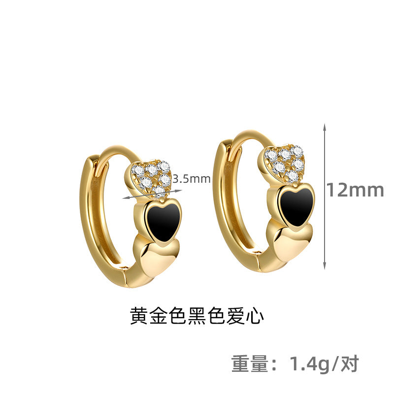 S925 鑲鑽愛心滴膠耳扣女時尚簡約高級感INS風小眾養耳洞耳環