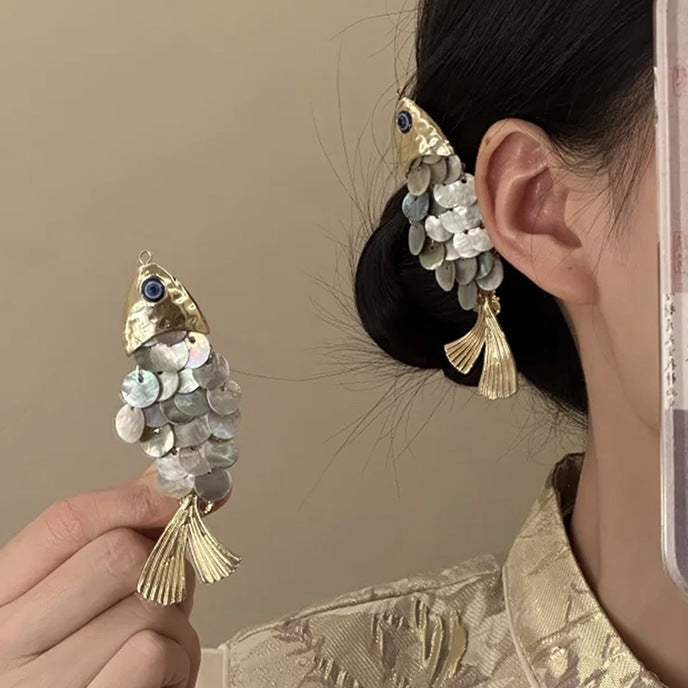 歐美跨境貝殼魚形發夾高級感精致側邊夾鴨嘴夾個性小眾設計感發飾
