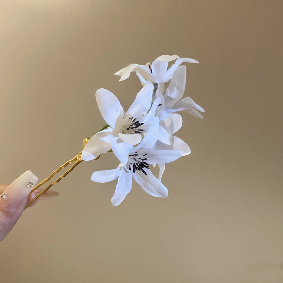 新款布藝花朵珍珠發夾高級感精致優雅氣質鴨嘴夾設計感小眾發飾女