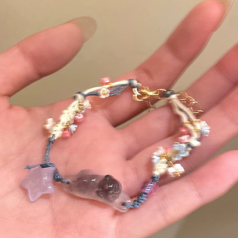 手工編織樹脂小貓星星手鏈新中式甜美百搭手環小眾高級感手飾批發
