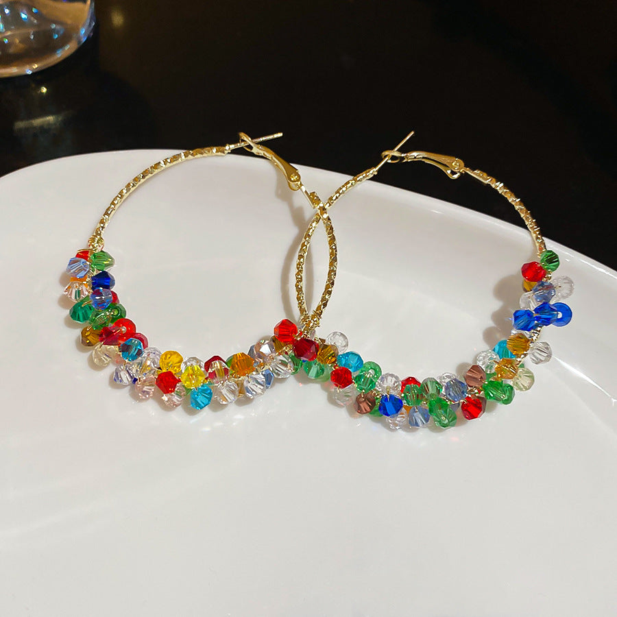 銀針珍珠纏繞圓形耳圈多巴胺清新甜美耳環小眾高級感氣質耳飾