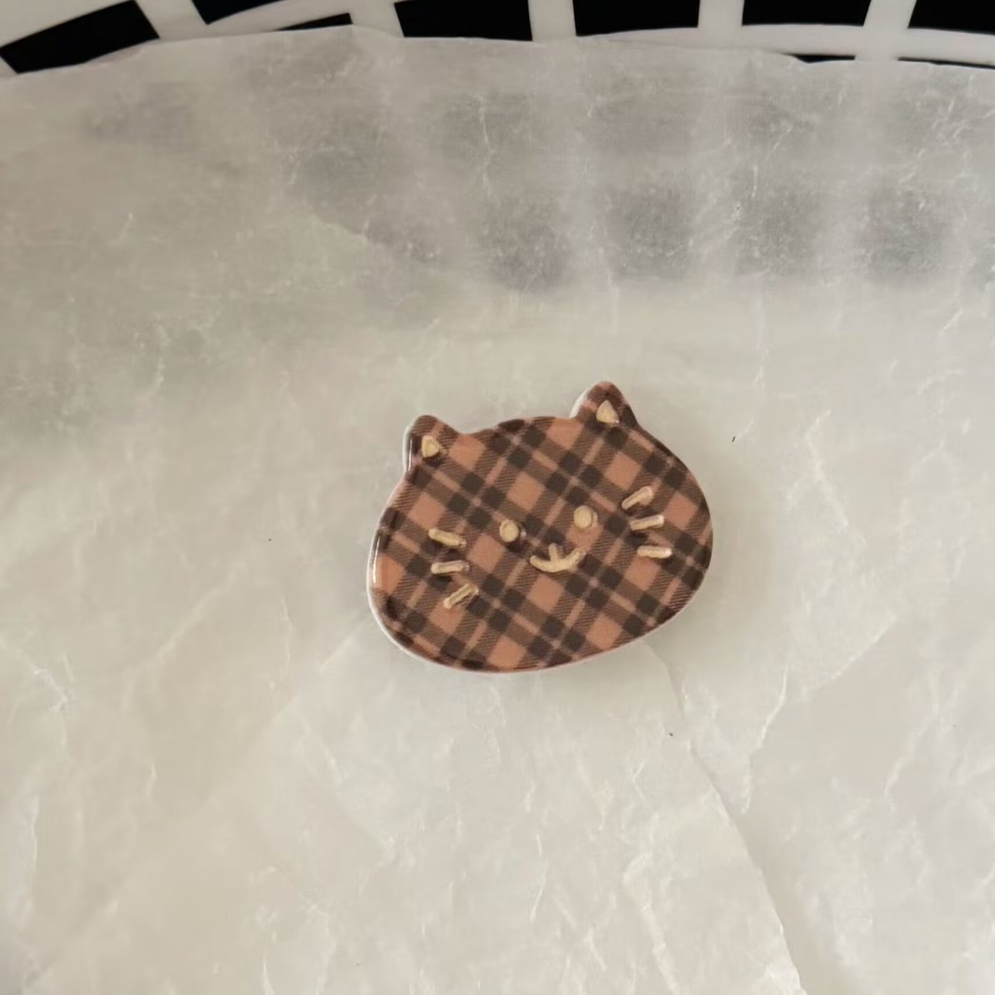 棕色格紋貓咪簡約髮夾