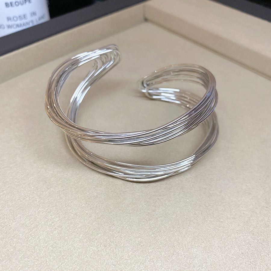 歐美跨境金屬扭曲纏繞開口手鐲小眾設計感手環輕奢氣質夸張手飾女