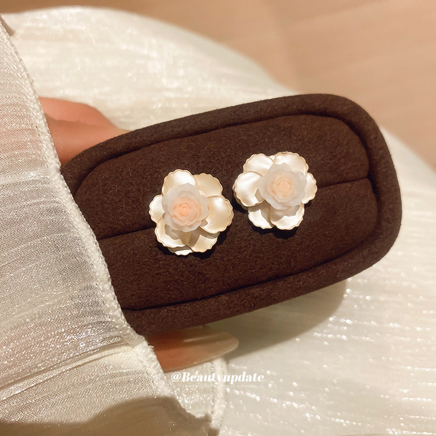 銀針樹脂花朵耳釘韓系甜美優雅時尚氣質通勤耳環輕奢高級感耳飾女