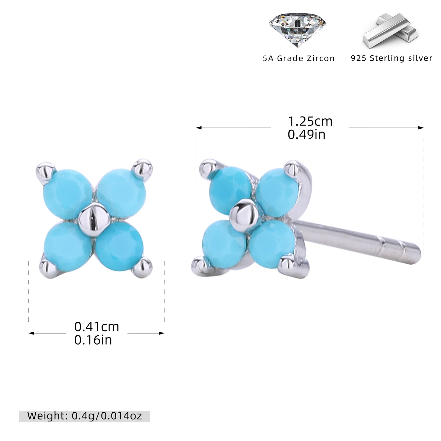 S925 耳釘四瓣小花多色迷你耳飾百搭小眾高級感飾品