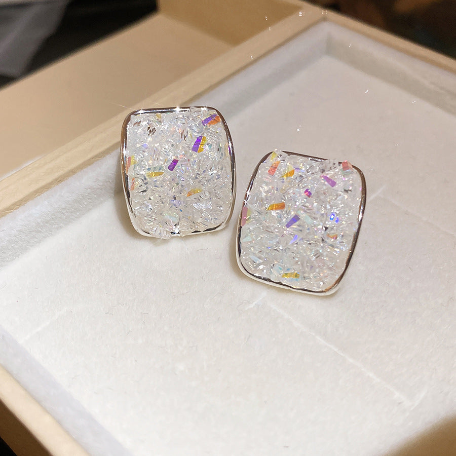 銀針鑲鉆水晶花朵耳釘時尚簡約日常百搭甜美風耳環輕奢高級感耳飾
