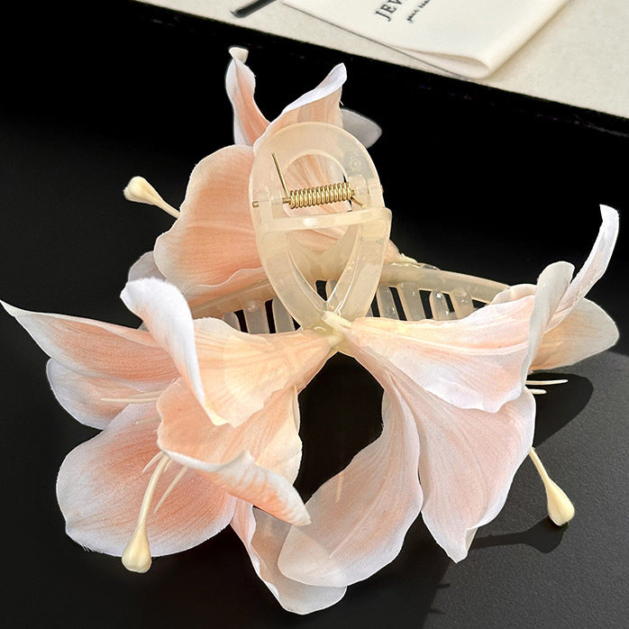 仿真幽魅紫百合花朵抓夾發夾女氣質盤發鯊魚夾氛圍感優雅韻味發飾