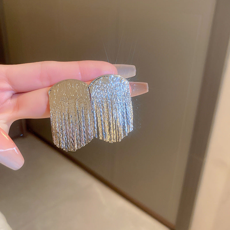銀針鏈條幾何流蘇耳環