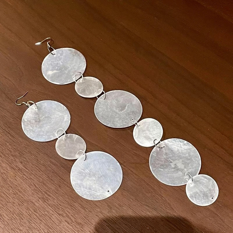 珍珠貝殼花朵流蘇耳環