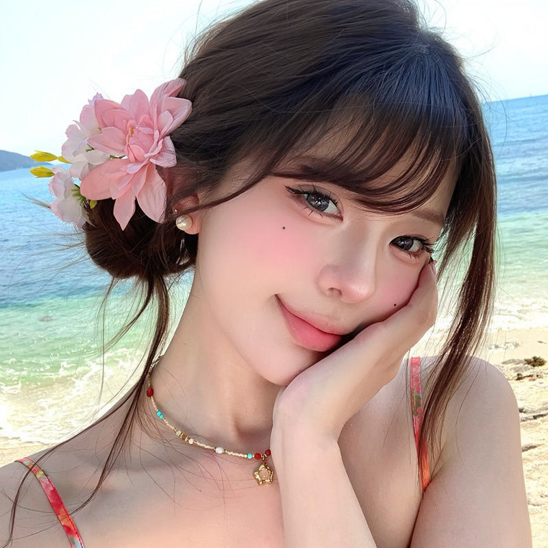 早春新款布藝花朵發夾清新甜美優雅田園風鴨嘴夾設計感小眾發飾女