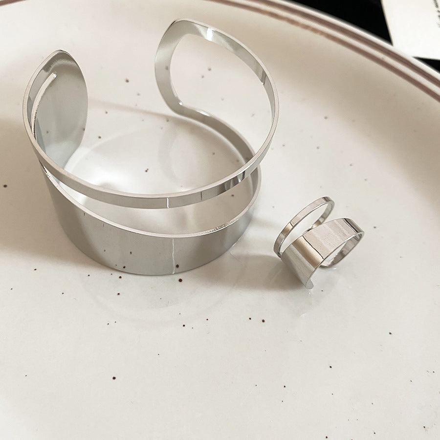 金屬不規則圓形鏤空開口手鐲歐美ins小眾百搭手環輕奢高級感手飾