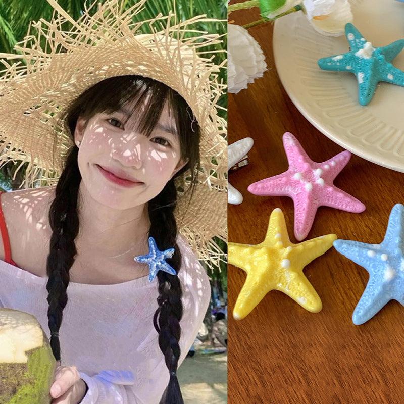 韓國ins博主甜酷海星發夾海邊度假風側邊鴨嘴夾時尚百搭發飾批發
