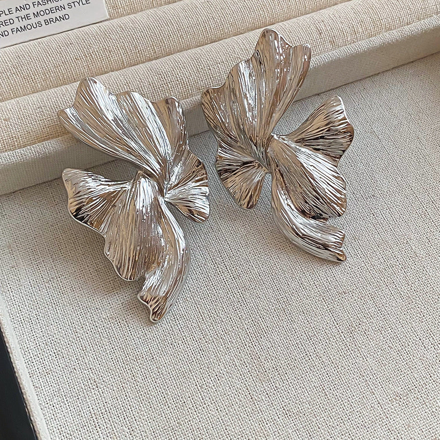 歐美跨境銀針不規則幾何紋路金屬耳釘復古簡約耳環輕奢高級感耳飾